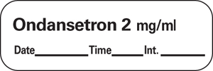 Anesthesia Label with Date, Time & Initial (Paper, Permanent) Ondansetron 2 mg/ml 1 1/2" x 1/2" White - 600 per Roll