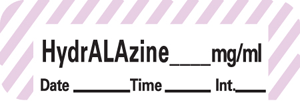 Anesthesia Label with Date, Time & Initial (Paper, Permanent) Hydralazine mg/ml 1 1/2" x 1/2" White with Violet - 600 per Roll