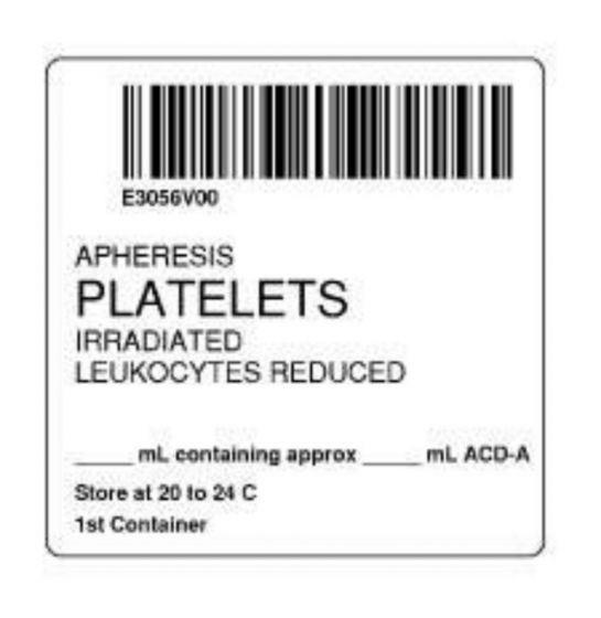 ISBT 128 Label (Synthetic, Permanent) "Apheresis Platelets'' 2"x2" White - 500 per Roll