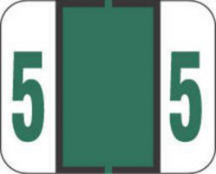 TAB® Compatible 1282 Color Code Label Numeric "5" 1-1/4" x 1" Dark Green Permanent, 500 per Roll