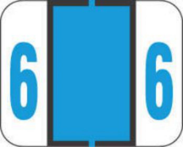 TAB® Compatible 1282 Color Code Label Numeric "6" 1-1/4" x 1" Light Blue Permanent, 500 per Roll