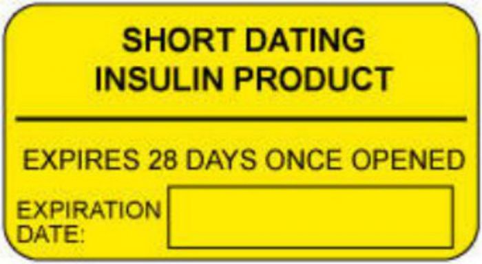 Communication Label (Paper, Permanent) Short-Dating Insulin 1 5/8" x 7/8" Yellow - 1000 per Roll