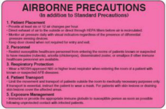 Label Paper Removable Airborne Precautions 4" x 2 5/8", Fl. Pink, 500 per Roll