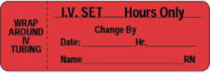 IV Label Wraparound Paper Permanent IV Set ___ Hours 1" 1/2" Core 3"x1 Fl. Red 1000 per Roll