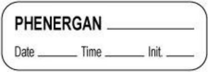 Anesthesia Label with Date, Time & Initial (Paper, Permanent) Phenergan 1 1/2" x 1/2" White - 1000 per Roll