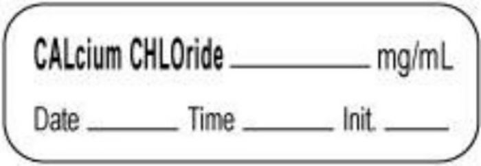 Anesthesia Label with Date, Time & Initial | Tall-Man Lettering (Paper, Permanent) Calcium Chloride mg/ml 1 1/2" x 1/2" White - 1000 per Roll