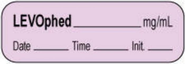 Anesthesia Label with Date, Time & Initial | Tall-Man Lettering (Paper, Permanent) Levophed mg/ml 1 1/2" x 1/2" Violet - 1000 per Roll