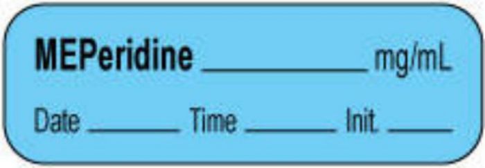 Anesthesia Label with Date, Time & Initial | Tall-Man Lettering (Paper, Permanent) Meperidine mg/ml 1 1/2" x 1/2" Blue - 1000 per Roll