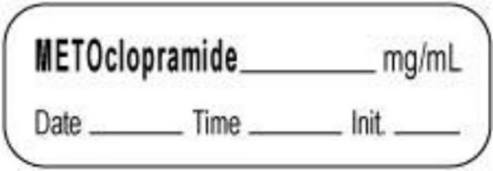 Anesthesia Label with Date, Time & Initial | Tall-Man Lettering (Paper, Permanent) Metoclopramide mg/ml 1 1/2" x 1/2" White - 1000 per Roll