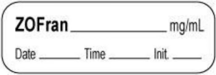 Anesthesia Label with Date, Time & Initial | Tall-Man Lettering (Paper, Permanent) Zofran mg/ml 1 1/2" x 1/2" White - 1000 per Roll