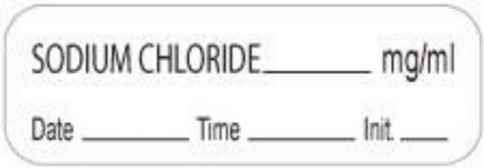 Anesthesia Label with Date, Time & Initial (Paper, Permanent) Sodium Chloride 1 1/2" x 1/2" White - 1000 per Roll