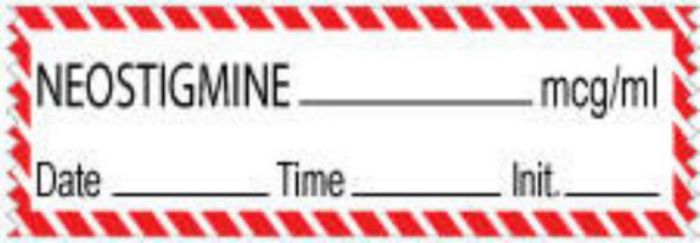 Anesthesia Tape with Date, Time & Initial (Removable) Neostigmine mcg/ml 1/2" x 500" - 333 Imprints - White with Fluorescent Red - 500 Inches per Roll