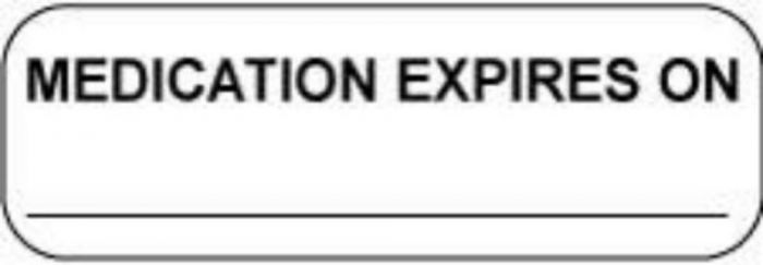 Communication Label (Paper, Permanent) Medication Expires 1 1/2" x 1/2" White - 1000 per Roll