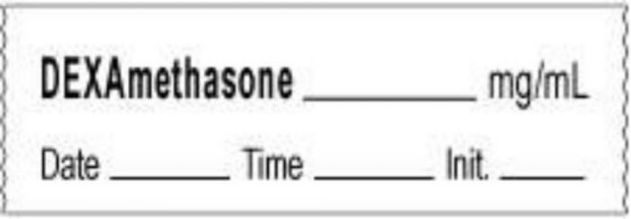 Anesthesia Tape with Date, Time & Initial | Tall-Man Lettering (Removable) Dexamethasone mg/ml 1/2" x 500" - 333 Imprints - White - 500 Inches per Roll