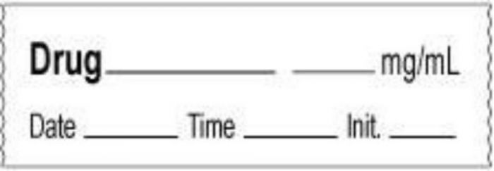 Anesthesia Tape with Date, Time & Initial (Removable) Drug mg/ml 1/2" x 500" - 333 Imprints - White - 500 Inches per Roll