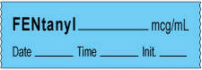 Anesthesia Tape with Date, Time & Initial | Tall-Man Lettering (Removable) Fentanyl mcg/ml 1/2" x 500" - 333 Imprints - Blue - 500 Inches per Roll