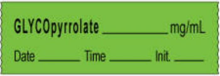 Anesthesia Tape with Date, Time & Initial | Tall-Man Lettering (Removable) Glycopyrrolate mg/ml 1/2" x 500" - 333 Imprints - Green - 500 Inches per Roll