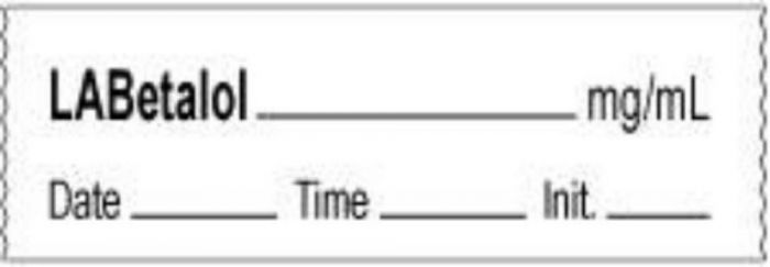 Anesthesia Tape with Date, Time & Initial | Tall-Man Lettering (Removable) Labetalol mg/ml 1/2" x 500" - 333 Imprints - White - 500 Inches per Roll