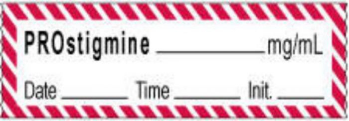 Anesthesia Tape with Date, Time & Initial | Tall-Man Lettering (Removable) Prosigmine mg/ml 1/2" x 500" - 333 Imprints - White with Fluorescent Red - 500 Inches per Roll