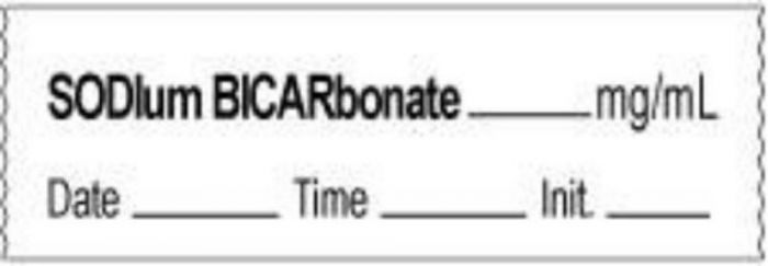 Anesthesia Tape with Date, Time & Initial | Tall-Man Lettering (Removable) Sodium Bicarbonate 1/2" x 500" - 333 Imprints - White - 500 Inches per Roll