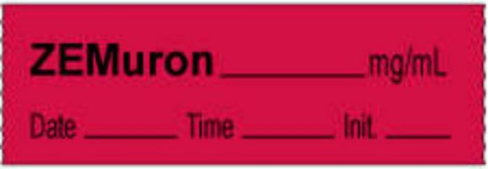 Anesthesia Tape with Date, Time & Initial | Tall-Man Lettering (Removable) Zemuron mg/ml 1/2" x 500" - 333 Imprints - Fluorescent Red - 500 Inches per Roll