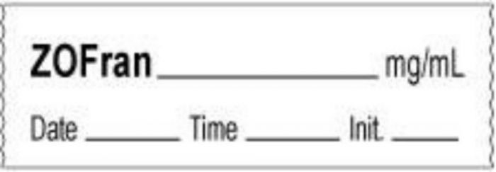 Anesthesia Tape with Date, Time & Initial | Tall-Man Lettering (Removable) Zofran mg/ml 1/2" x 500" - 333 Imprints - White - 500 Inches per Roll