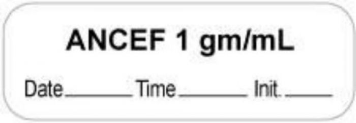 Anesthesia Label with Date, Time & Initial (Paper, Permanent) "Ancef 1 gm/ml" 1 1/2" x 1/2" White - 1000 per Roll