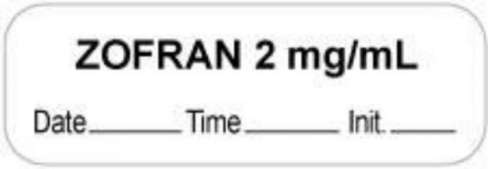 Anesthesia Label with Date, Time & Initial (Paper, Permanent) "Zofran 2 mg/ml" 1 1/2" x 1/2" White - 1000 per Roll