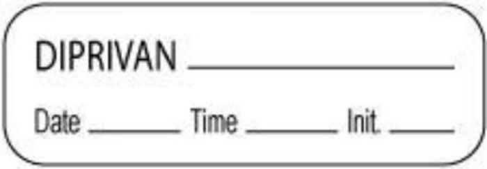 Anesthesia Label with Date, Time & Initial (Paper, Permanent) Diprivan Date 1 1/2" x 1/2" White - 1000 per Roll