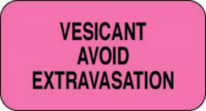 Communication Label (Paper, Permanent) Vesicant Avoid 1 5/8" x 7/8" Fluorescent Pink - 1000 per Roll