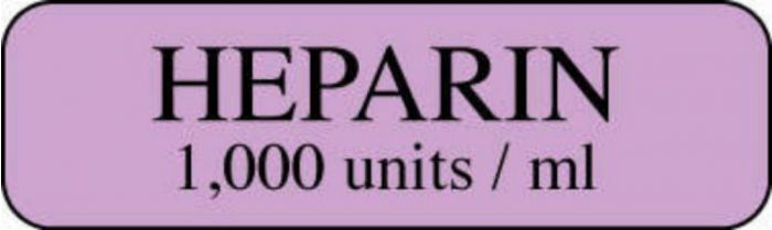 Label Paper Permanent Heparin 1000 Units  1 1/4"x3/8" Purple 1000 per Roll