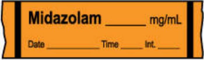 Anesthesia Tape with Date, Time & Initial (Removable) Midazolam mg/ml 1/2" x 500" - 333 Imprints - Orange - 500 Inches per Roll