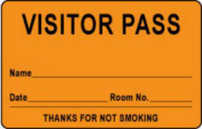 Visitor Pass Label Paper Removable "Visitor Pass Name" 1" Core 2-3/4" x 1-3/4" Fl. Orange, 1000 per Roll