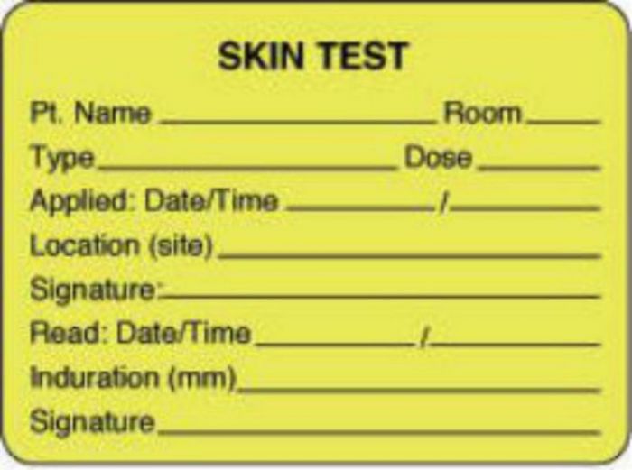 Label Paper Permanent Skin Test Pt. 2 3/8" x 1", 3/4", Fl. Yellow, 1000 per Roll