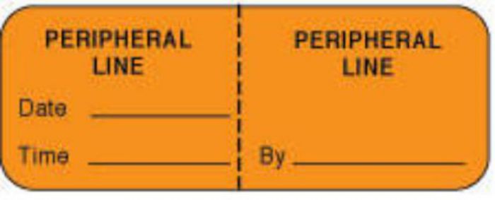 IV Label Wraparound Paper Permanent Peripheral Line  2"x3/4" Fl. Orange 1000 per Roll