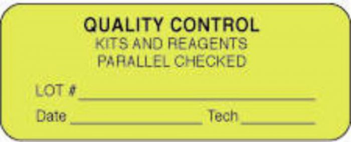 Lab Communication Label (Paper, Permanent) Quality Control Kits  2 1/4"x7/8" Fluorescent Yellow - 1000 per Roll