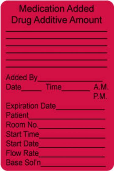 Label Paper Permanent Medication Added 2" x 3", Fl. Red, 500 per Roll