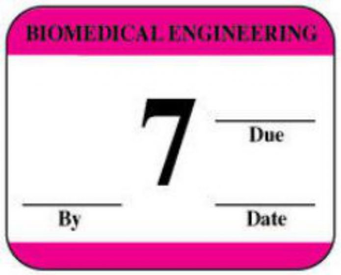 Label Synthetic Permanent Biomedical Engineering 1-1/4" x 1" White with Pink, 1000 per Roll