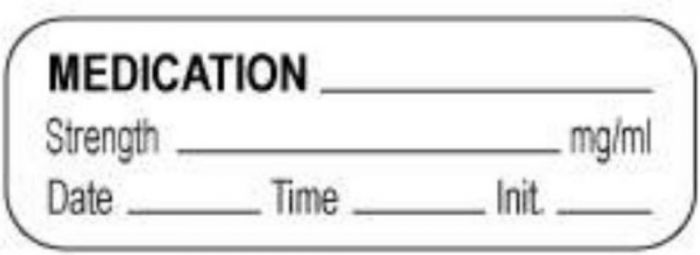 Anesthesia Label with Date, Time & Initial (Paper, Permanent) Medication 1 1/2" x 1/2" White - 1000 per Roll