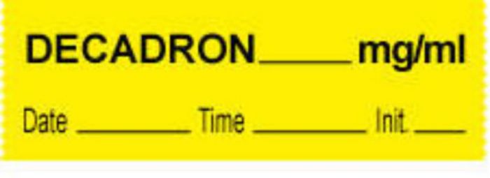 Anesthesia Tape with Date, Time & Initial (Removable) Decadron mg/ml 1/2" x 500" - 333 Imprints - Yellow - 500 Inches per Roll