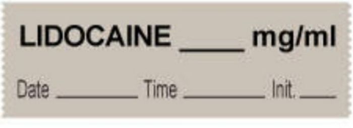 Anesthesia Tape with Date, Time & Initial (Removable) Lidocaine mg/ml 1/2" x 500" - 333 Imprints - Gray - 500 Inches per Roll