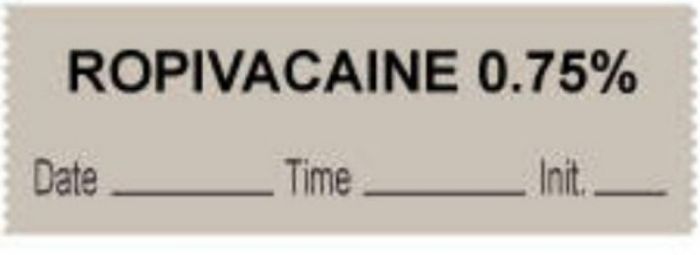 Anesthesia Tape with Date, Time & Initial (Removable) Ropivacaine 0.75% 1/2" x 500" - 333 Imprints - Gray - 500 Inches per Roll