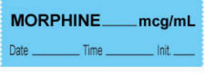 Anesthesia Tape with Date, Time & Initial (Removable) Morphine mcg/ml 1/2" x 500" - 333 Imprints - Blue - 500 Inches per Roll