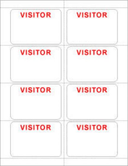 Visitor Pass Label Laser Paper Permanent "Visitor" 3-3/8" x 2-1/3" White - 8 per Sheet, 50 Sheets per Package