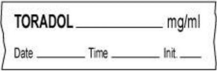 Anesthesia Tape with Date, Time & Initial (Removable) Toradol mg/ml 1/2" x 500" - 333 Imprints - White - 500 Inches per Roll