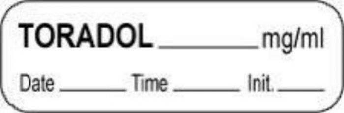 Anesthesia Label with Date, Time & Initial (Paper, Permanent) Toradol mg/ml 1 1/2" x 1/2" White - 1000 per Roll