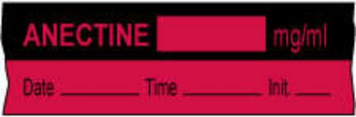 Anesthesia Tape with Date, Time & Initial (Removable) Anectine mg/ml 1/2" x 500" - 333 Imprints - Fluorescent Red and Black - 500 Inches per Roll