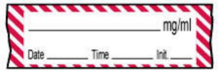 Anesthesia Tape with Date, Time & Initial (Removable) mg/ml 1/2" x 500" - 333 Imprints - White with Fluorescent Red - 500 Inches per Roll