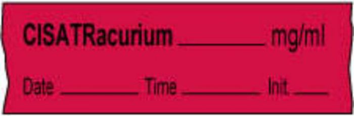 Anesthesia Tape with Date, Time & Initial | Tall-Man Lettering (Removable) CisAtracurium mg/ml 1/2" x 500" - 333 Imprints - Fluorescent Red - 500 Inches per Roll