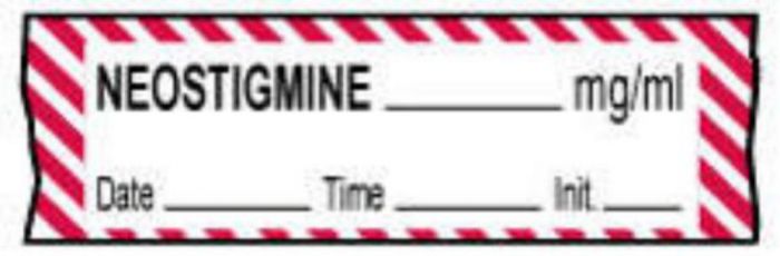 Anesthesia Tape with Date, Time & Initial (Removable) Neostigmine mg/ml 1/2" x 500" - 333 Imprints - White with Fluorescent Red - 500 Inches per Roll